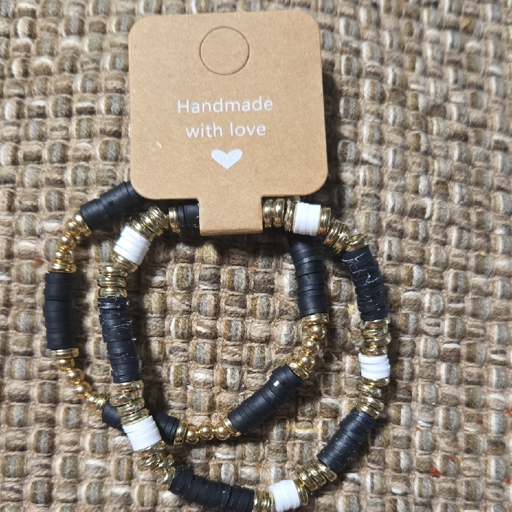 Handmade Black and Gold Beaded Bracelets